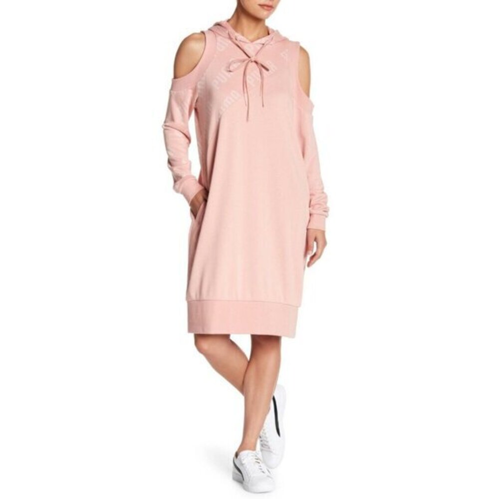 Puma En Pointe Pullover Dress Cold Shoulder Sweatshirt Logo SZ S New
